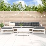 Set mobilier de grădină, 7 piese, alb, lemn masiv de pin GartenMobel Dekor