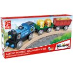 Tren marfar Hape cu doua vagoane din lemn, locomotiva cu baterii