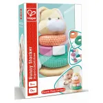 Turn de stivuire cu iepuras Hape, jucarie senzoriala din lemn si textil