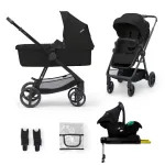 Cărucior Kinderkraft NEWLY 4 în 1 cu scoică auto, Classic Black