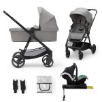 Cărucior Kinderkraft NEWLY 4 în 1 cu scoică auto, Moonlight Grey