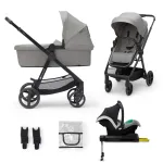 Cărucior Kinderkraft NEWLY 4 în 1 cu scoică auto, Moonlight Grey