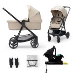 Cărucior Kinderkraft NEWLY 4 în 1 cu scoică auto, Sand Beige