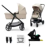 Cărucior Kinderkraft NEWLY 4 în 1 cu scoică auto, Sand Beige