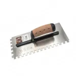 Gletiera inox, intarita, cu zimti 8x8, Premium Silver, 30.5x13 cm x 0.7 mm, maner piele Alcantara, Olejnik GartenVIP DiyLine