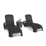 Set 2 șezlonguri de grădină Curver Atlantic Duo cu masă Luzon, grafit