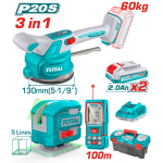 Kit montaj placi ceramice TOTAL 20V 3 in 1 cu vibrator, telemetru si nivela laser