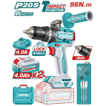 Masina de gaurit cu impact TOTAL 20V, 96 Nm, 2 acumulatori 4.0Ah