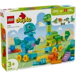 LEGO DUPLO Dinozauri pe roți 3 în 1, set creativ cu 108 piese, 3+ ani