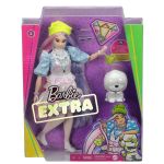 Păpușă Barbie Extra cu căciulă beanie verde și cățel alb