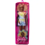 Papusa Barbie Fashionista cu par afro blond si tinuta colorata