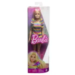 Papusa Barbie Fashionistas blonda cu aparat dentar si rochie curcubeu