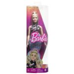 Păpușă Barbie Fashionista blondă cu borsetă roz și ținută modernă