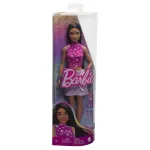 Papusa Barbie Fashionistas bruneta cu top cu stelute si fusta irizata
