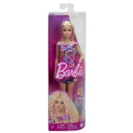 Păpușă Barbie Fashionistas cu păr blond ondulat și rochie colorată