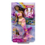 Păpușă Barbie Sirenă Flower Magic cu păr brunet și coadă roz