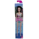 Papusa Barbie bruneta cu costum de baie albastru pentru joaca de vara