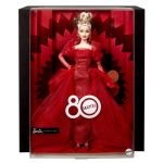 Păpușa Barbie Signature Aniversare 80 de ani, blondă, cu rochie de bal roșie