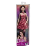 Papusa Barbie Fashionistas bruneta cu rochie roz leopard