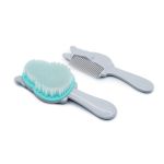 Set perie si pieptene pentru bebe Melii, model Bulldog, gri si albastru