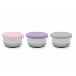 Set 3 recipiente mini din inox cu capac silicon etanș Melii, roz mov gri