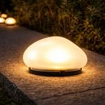 Lampa solara gradina tip piatra, 4 LED alb cald, senzor crepuscular, IP44, 14x13x9 cm, gri Household NewTrend