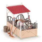 Set Papo boxă de spălat caii cu cal și accesorii, multicolor