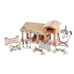 Set figurine Papo Poney Club cu boxă din carton și 4 figurine ecvestre