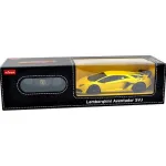 Mașină cu telecomandă Lamborghini Aventador SVJ galbenă, scara 1:24