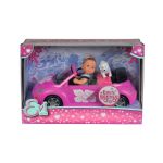 Papusa Evi Love cu masina Beetle si catel, set de joaca 12 cm