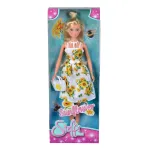 Papusa Steffi cu rochie alba si imprimeu floarea-soarelui, 29 cm