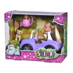 Papusa Evi Love cu vehicul Safari, jeep mov si accesorii