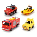 Set 4 vehicule din metal Pompierul Sam cu barcă, scară 1:64