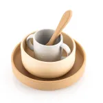 Set vesela din silicon pentru bebe, 4 piese, fara BPA, bej, Reer