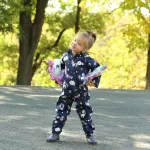 Salopetă impermeabilă pentru copii KidsCare Unicorni Navy, mărimea 86