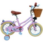 Bicicleta copii 5-8 ani HappyGirl KidsCare roz 16 inch – cu roti ajutatoare, frane de mana, cosulet, pentru fete