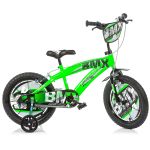 Bicicletă pentru copii BMX Dino Bikes 16 inch, verde, cu roți ajutătoare