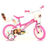 Bicicletă pentru copii Barbie Dino Bikes 12 inch, roz, cu roți ajutătoare