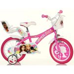 Bicicletă pentru copii Barbie Dino Bikes 14 inch, roz, cu roți ajutătoare