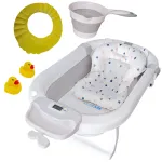 Cadita pliabila pentru bebelusi KidsCare gri cu termometru si perna reductor