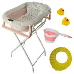 Cadita pliabila pentru bebelusi roz KidsCare cu suport, termometru si accesorii