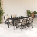 Set mobilier de grădină cu perne, 5 piese, negru, poliratan GartenMobel Dekor