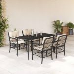 Set mobilier de grădină cu perne, 5 piese, negru, poliratan GartenMobel Dekor