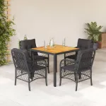 Set mobilier de grădină cu perne, 5 piese, negru, poliratan GartenMobel Dekor