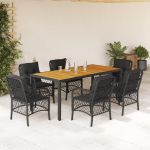 Set mobilier de grădină cu perne, 7 piese, negru, poliratan GartenMobel Dekor