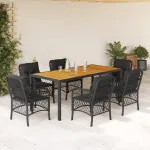Set mobilier de grădină cu perne, 7 piese, negru, poliratan GartenMobel Dekor