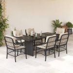 Set mobilier de grădină cu perne, 7 piese, negru, poliratan GartenMobel Dekor