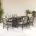 Set mobilier de grădină cu perne, 7 piese, negru, poliratan GartenMobel Dekor
