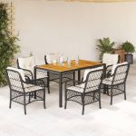 Set mobilier de grădină cu perne, 7 piese, negru, poliratan GartenMobel Dekor