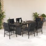 Set mobilier de grădină cu perne, 7 piese, negru, poliratan GartenMobel Dekor